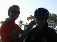 DSCN3042  TRS Volunteer tandem captain Vicki getting stoker Denise ready for 25 miles