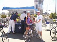 P1010028  Padres support and staff the Bicycle Parking Pavilion to Dave White's delight