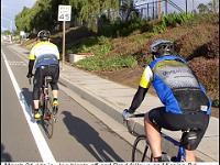 JoeandBrad  March 24 ride in. Joe blasts off and Brad follows on Mission Rd.