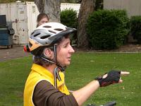 DSCN3440  Route leader Kathy Keehan gives riding and safety tips to her group