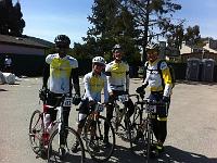 SolvangDoubleLunch  Lunch at mile 113, Solvang Double. Anthony (32mph) Smith, Evelyn (podiium) Marshall, Jim (strong wiseman) Wisener,  Karl (on the rivet) Rudnick.  John Hopkins an hour+ up the road.