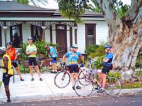 8.2.07thursday01  riders met at MaGee Park. Sam(l) explains the advantages of sew-up tires and how fast they are.